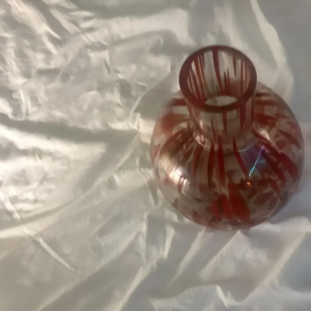 Art Glass Vase Red Clear Abstract Pattern Decorative Glossy Finish